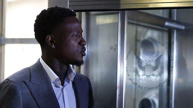 NBA player Terry Rozier departs after his arraignment hearing at Brooklyn Federal Court on charges tied to illegal sports betting and poker game schemes on December 8, 2025 in New York City.
